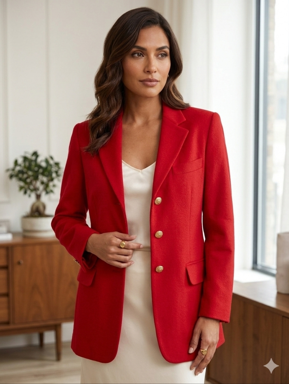 Escada Sports 34 Red Tailored Blazer with Gold Buttons